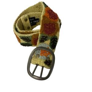 Jenny Krauss Wool Floral Embroidered Belt Womens Small Yellow Boho Hippie Artsy